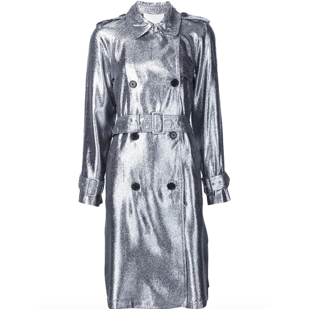 3.1 Phillip Lim Silver Metallic Belted Trench Coat